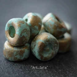Rondelles menthe clair doré 9mm X16 Perles céramique grecque