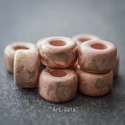 Rondelles rose saumon clair doré 9mm X10 Perles céramique grecque