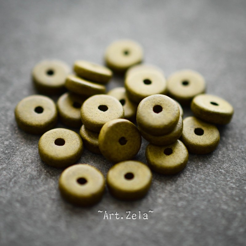 Perles intercalaires vert kaki 6mm X25 Perles céramique