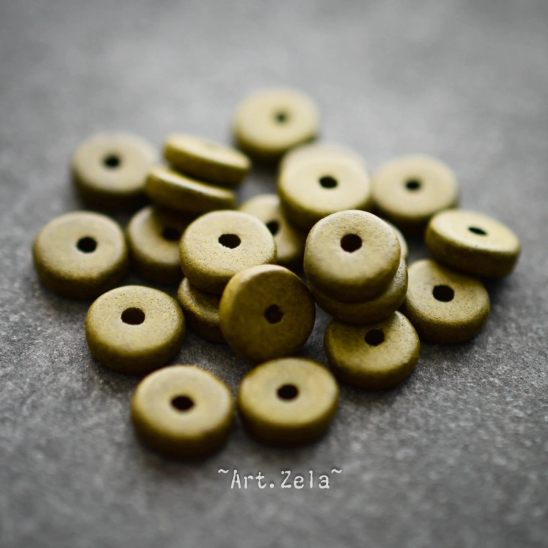 Perles intercalaires vert kaki 6mm X25 Perles céramique