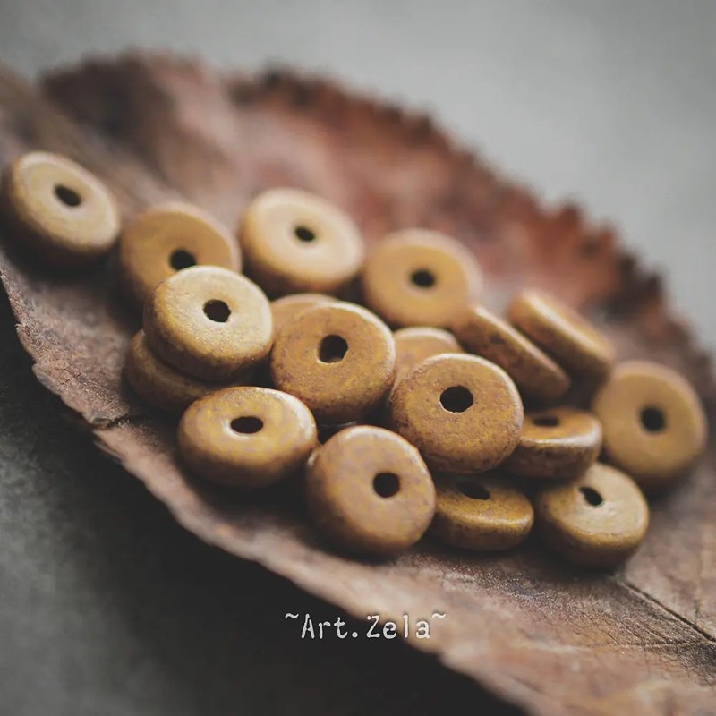 Perles intercalaires café 6mm X28 Perles artisanales céramique grecque