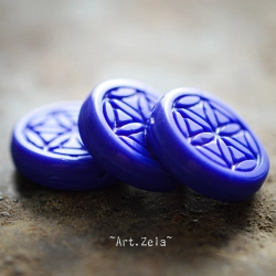 Fleur de vie bleu indigo 19mm X2 Perles focales verre tchèque opaque