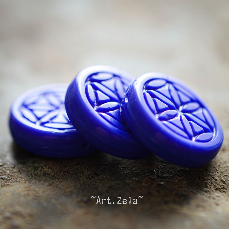 Fleur bleu indigo 19mm X2 Perles focales verre tchèque opaque