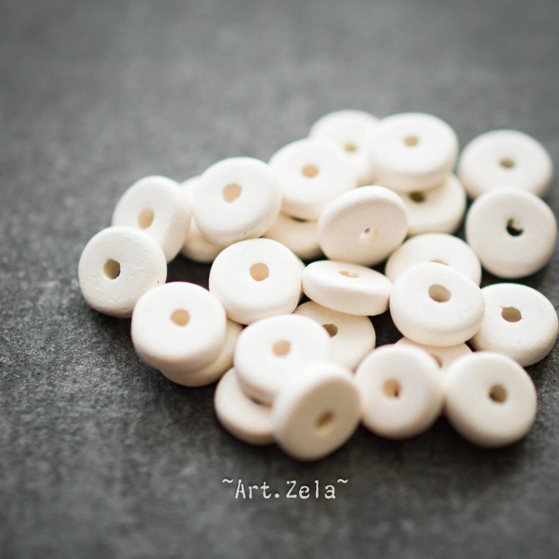 Perles intercalaires blanches 6mm X25 Perles céramique grecque