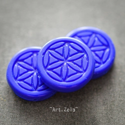 Fleur de vie bleu indigo 19mm X2 Perles focales verre tchèque opaque