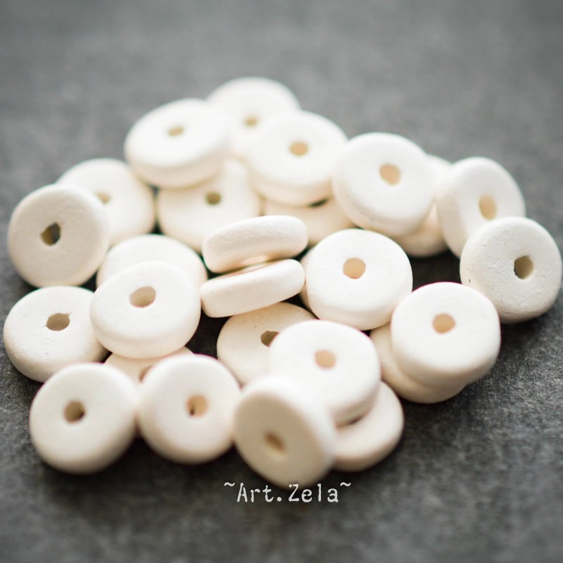 Perles intercalaires blanches 6mm X25 Perles céramique grecque