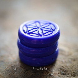Fleur de vie bleu indigo 19mm X2 Perles focales verre tchèque opaque