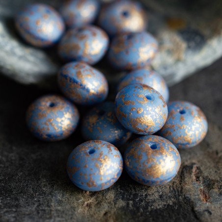 Rondelles bleu bronze 9x6mm X8 Perles verre tchèque opaque