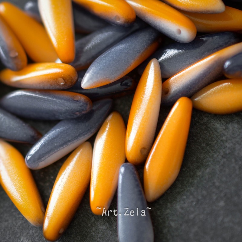 Daggers orange gris 16mm X10 Perles verre tchèque