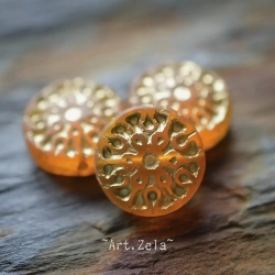 Mandala miel bronze 18mm X2 Perles verre tchèque dépoli