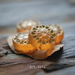 Mandala miel bronze 18mm X2 Perles verre tchèque dépoli