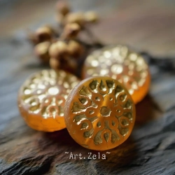 Mandala miel bronze 18mm X2 Perles verre tchèque dépoli