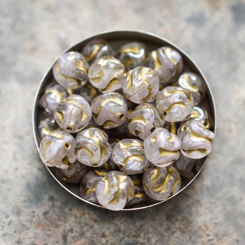 Perles gris doré 8mm X10 Perles rondes verre tchèque