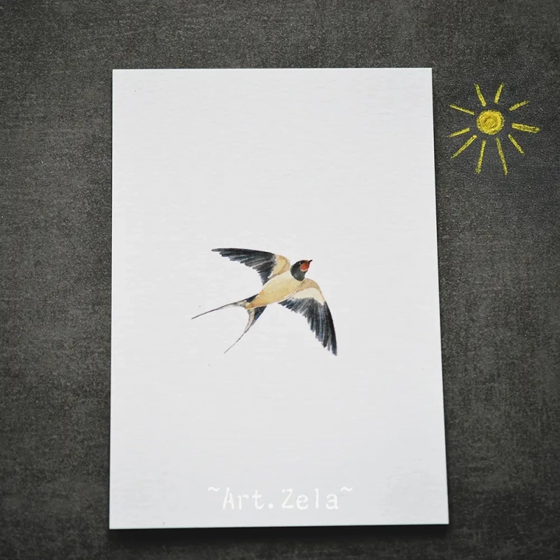 Carte postale aquarelle Hirondelle - Papier 100% recyclé premium
