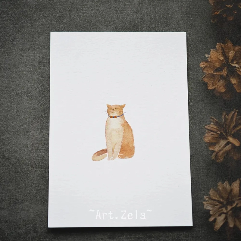 Carte postale aquarelle Chat  - Papier 100% recyclé premium