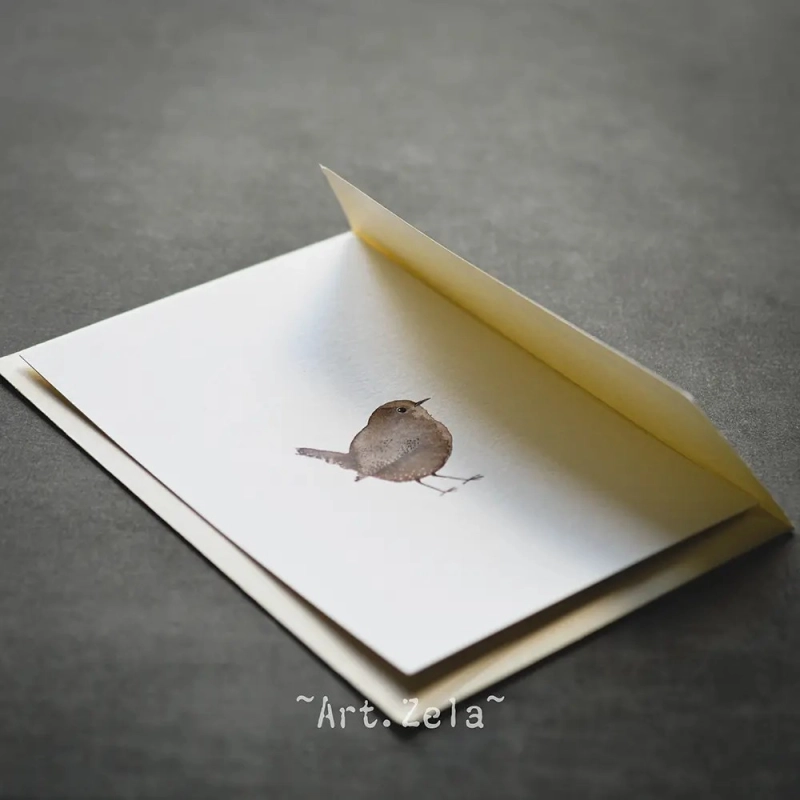 Carte postale aquarelle "troglodyte mignon"  - Papier 100% recyclé