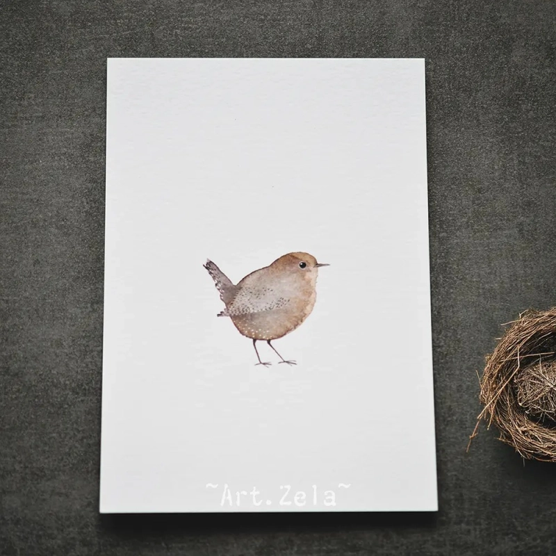 Carte postale aquarelle "troglodyte mignon"  - Papier 100% recyclé