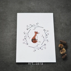 Carte postale aquarelle petit renard - Papier recyclé premium