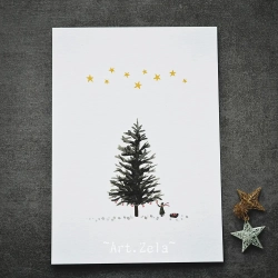 Carte postale aquarelle Sapin de Noël - Papier recyclé premium