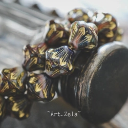 Bicones couleurs mélangées doré 11mm  X4 Perles verre tchèque opaque