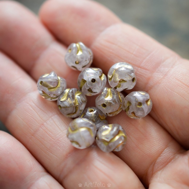 Perles gris doré 8mm X10 Perles rondes verre tchèque