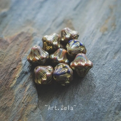 Bicones couleurs mélangées doré 11mm  X4 Perles verre tchèque opaque
