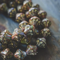 Bicones couleurs mélangées doré 11mm  X4 Perles verre tchèque opaque