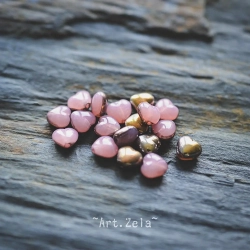 Perles cœurs rose doré cuivré X30  Perles verre tchèque opalescent