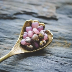 Perles cœurs rose doré cuivré X30  Perles verre tchèque opalescent