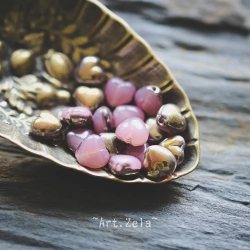 Perles cœurs rose doré cuivré X30  Perles verre tchèque opalescent