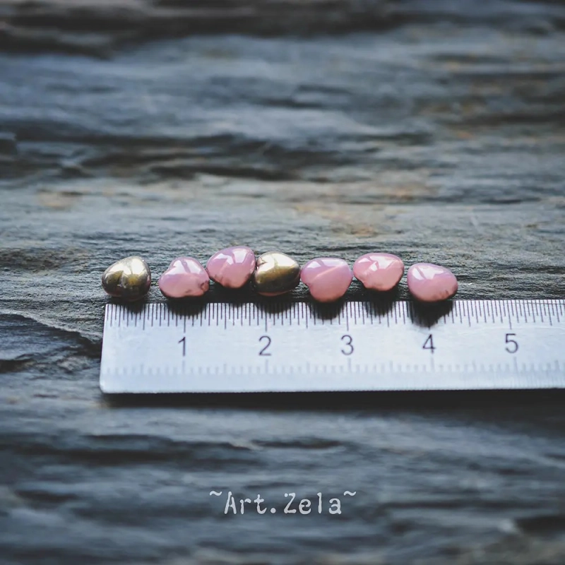 Perles cœurs rose doré cuivré X30  Perles verre tchèque opalescent