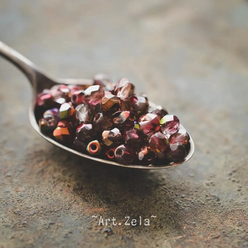 Facettes mix lie-de-vin bronze 4mm X40 Perles verre tchèque métallisé