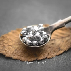 Facettes texturées argenté métallisé 3 à 4mm X40 Perles verre tchèque