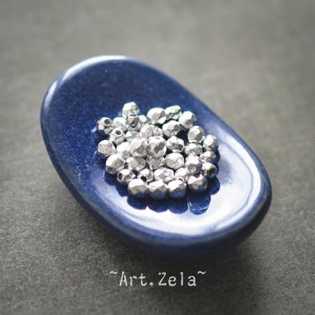 Facettes texturées argenté métallisé 3 à 4mm X40 Perles verre tchèque