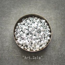 Facettes texturées argenté métallisé 3 à 4mm X40 Perles verre tchèque