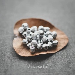 Facettes texturées argenté métallisé 3 à 4mm X40 Perles verre tchèque