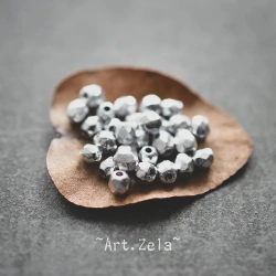 Facettes texturées argenté métallisé 3 à 4mm X40 Perles verre tchèque