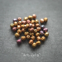 Perles facettes pourpre iris doré 4mm X40 Perles verre tchèque mat