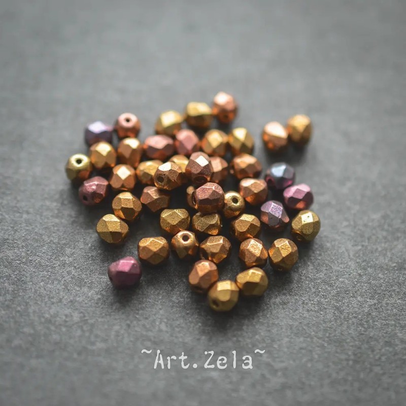 Perles facettes pourpre iris doré 4mm X40 Perles verre tchèque mat