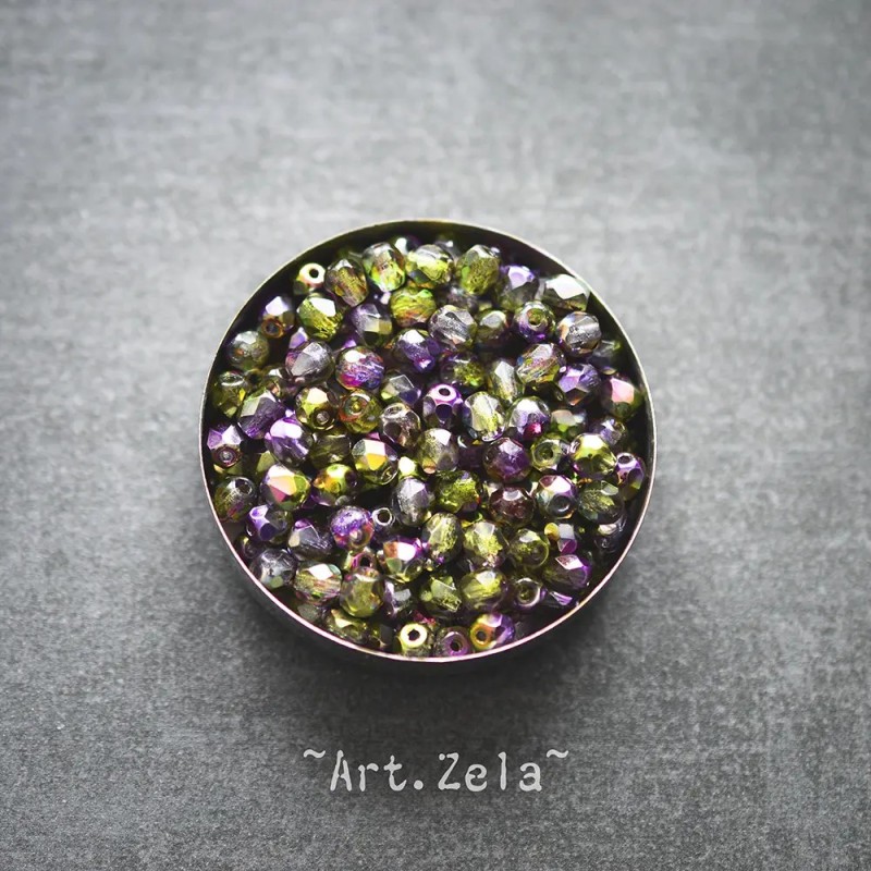 Perles facettes vert pourpre 4mm X40 Perles verre tchèque brillant