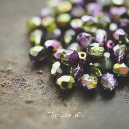 Perles facettes vert pourpre 4mm X40 Perles verre tchèque brillant