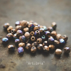 Facettes texturées bronze 4mm X40 Perles verre tchèque mat
