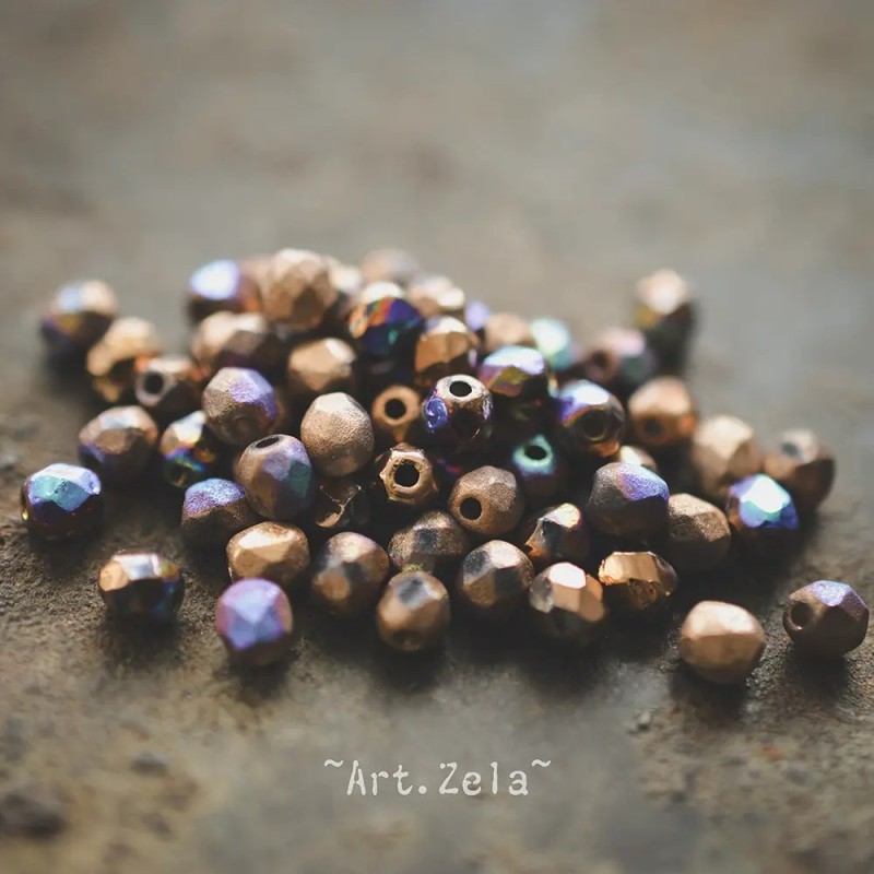 Facettes texturées bronze 4mm X40 Perles verre tchèque mat