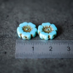 Fleurs hawaïennes bleues 12mm X6 Perles verre tchèque Premium