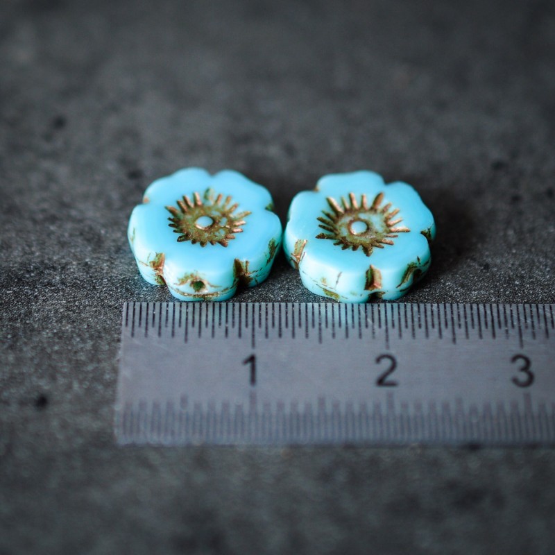 Fleurs hawaïennes bleues 12mm X6 Perles verre tchèque Premium