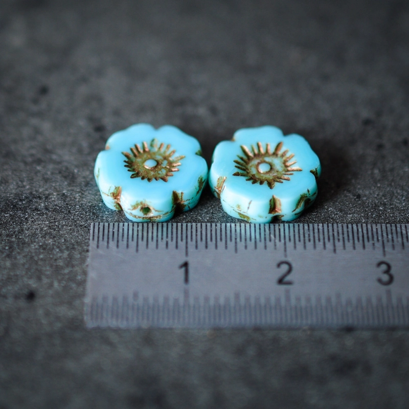Fleurs hawaïennes bleues 12mm X6 Perles verre tchèque Premium