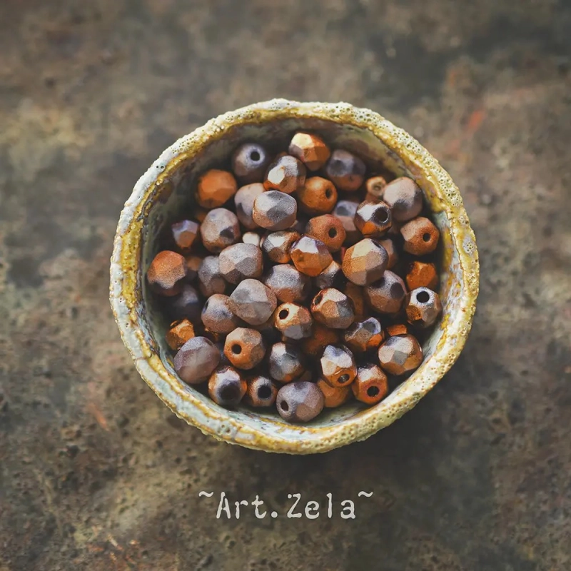 Facettes gris cuivre orangé 6mm X20 Perles verre tchèque métallisé