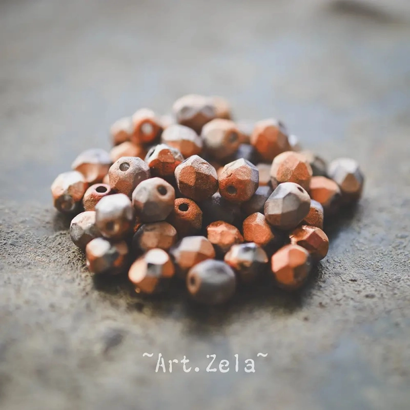 Facettes gris cuivre orangé 6mm X20 Perles verre tchèque métallisé