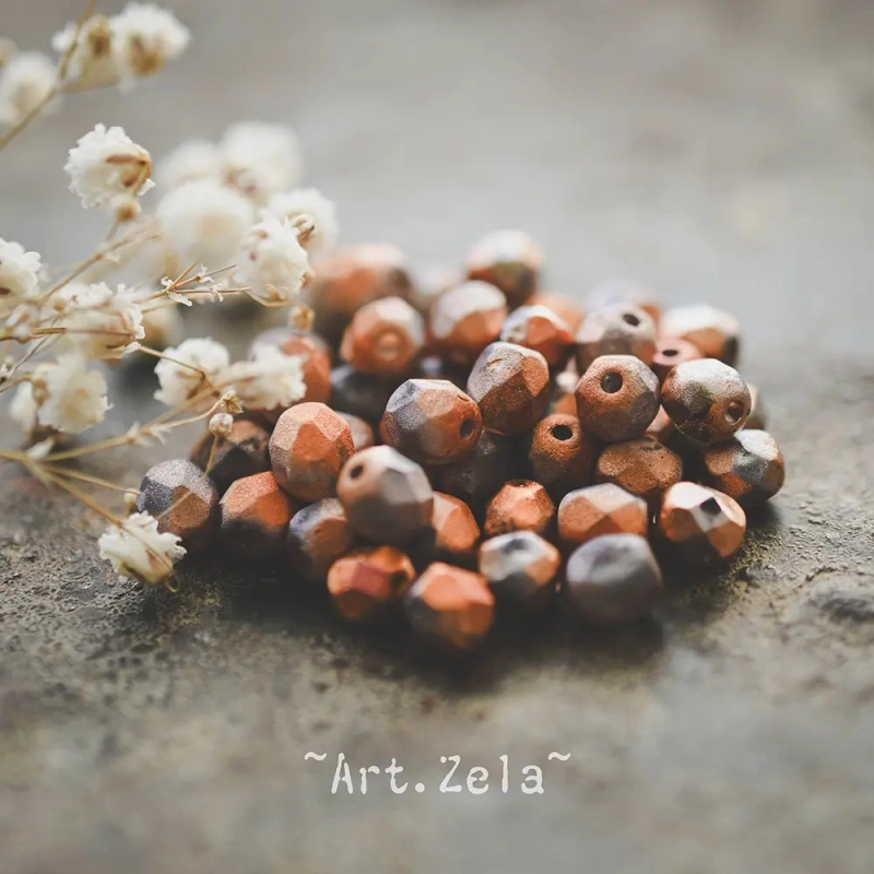 Facettes gris cuivre orangé 6mm X20 Perles verre tchèque métallisé