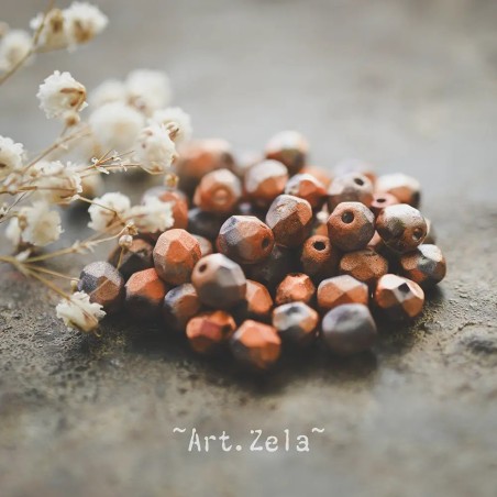 Facettes gris cuivre orangé 6mm X20 Perles verre tchèque métallisé